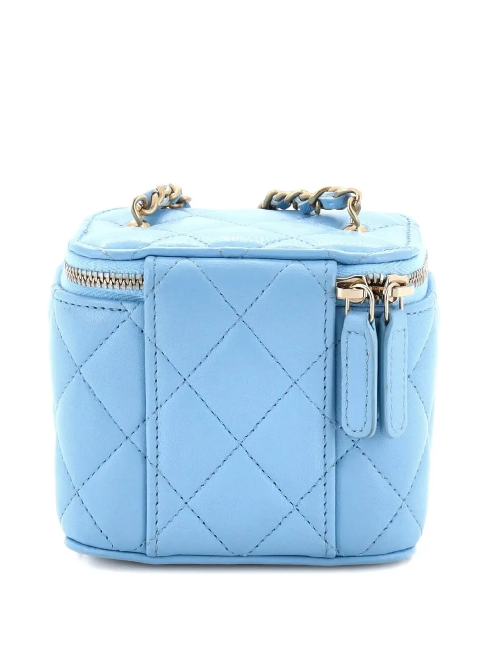 Pre-owned Chanel Pearl Crush Vanity Case With Chain Quilted Lambskin Mini Clutch Bag In Blue