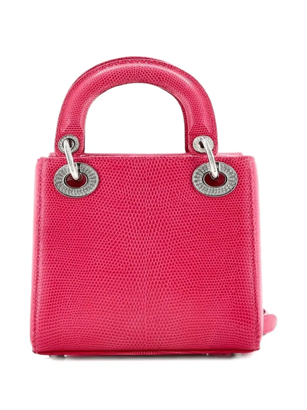 DIOR Pre-owned Lady Bag Lizard With Crystal Charms Mini Satchel In Pink