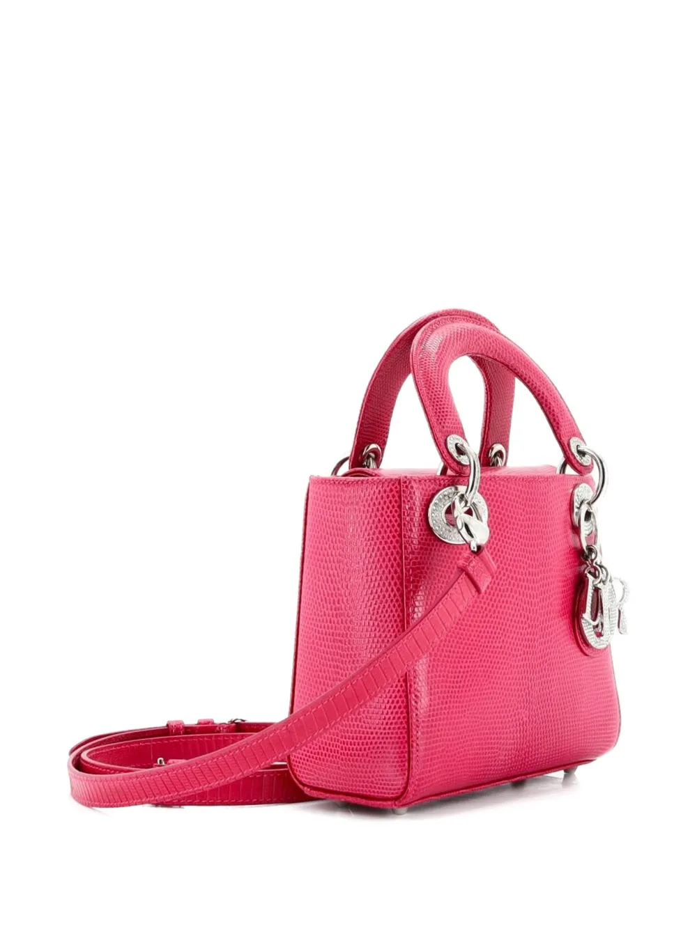 DIOR Pre-owned Lady Bag Lizard With Crystal Charms Mini Satchel In Pink