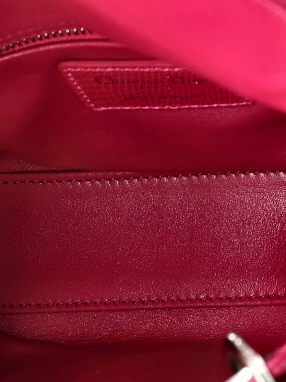 DIOR Pre-owned Lady Bag Lizard With Crystal Charms Mini Satchel In Pink