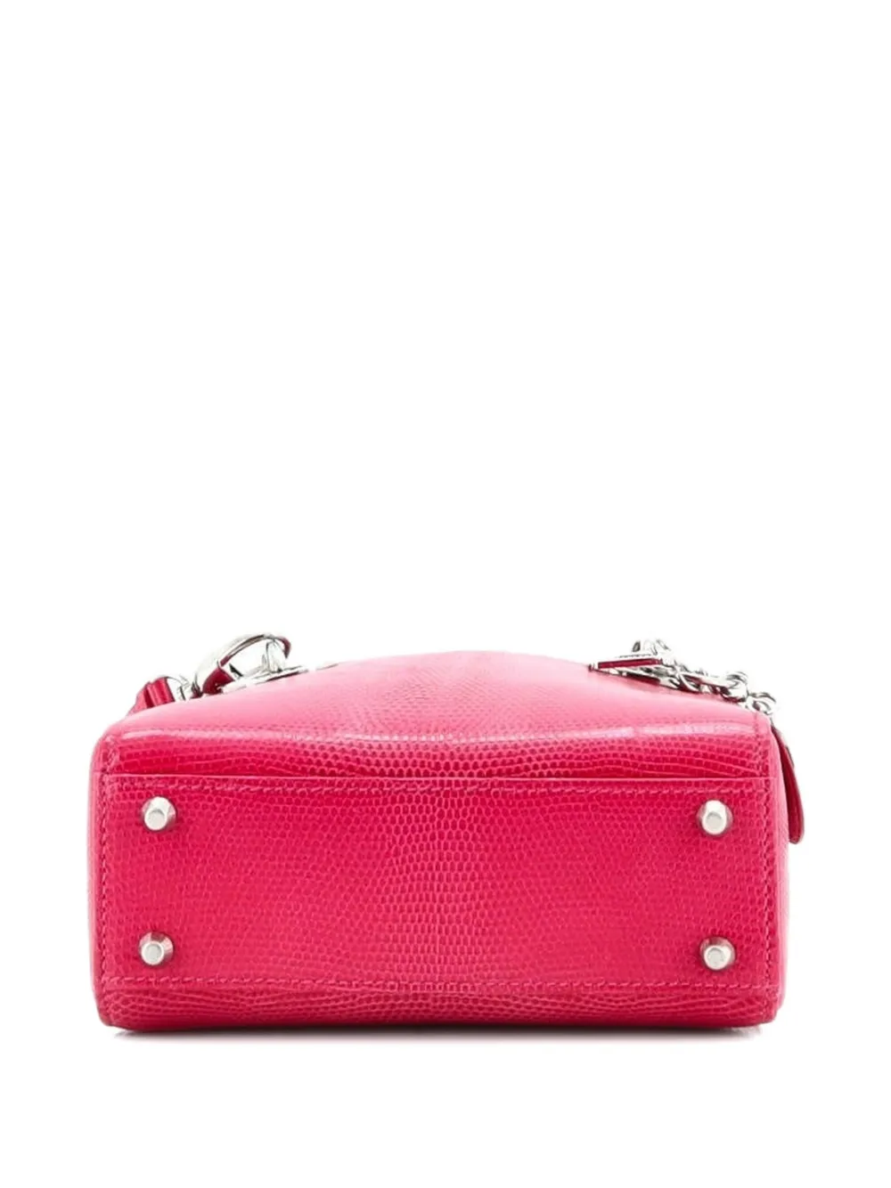 DIOR Pre-owned Lady Bag Lizard With Crystal Charms Mini Satchel In Pink