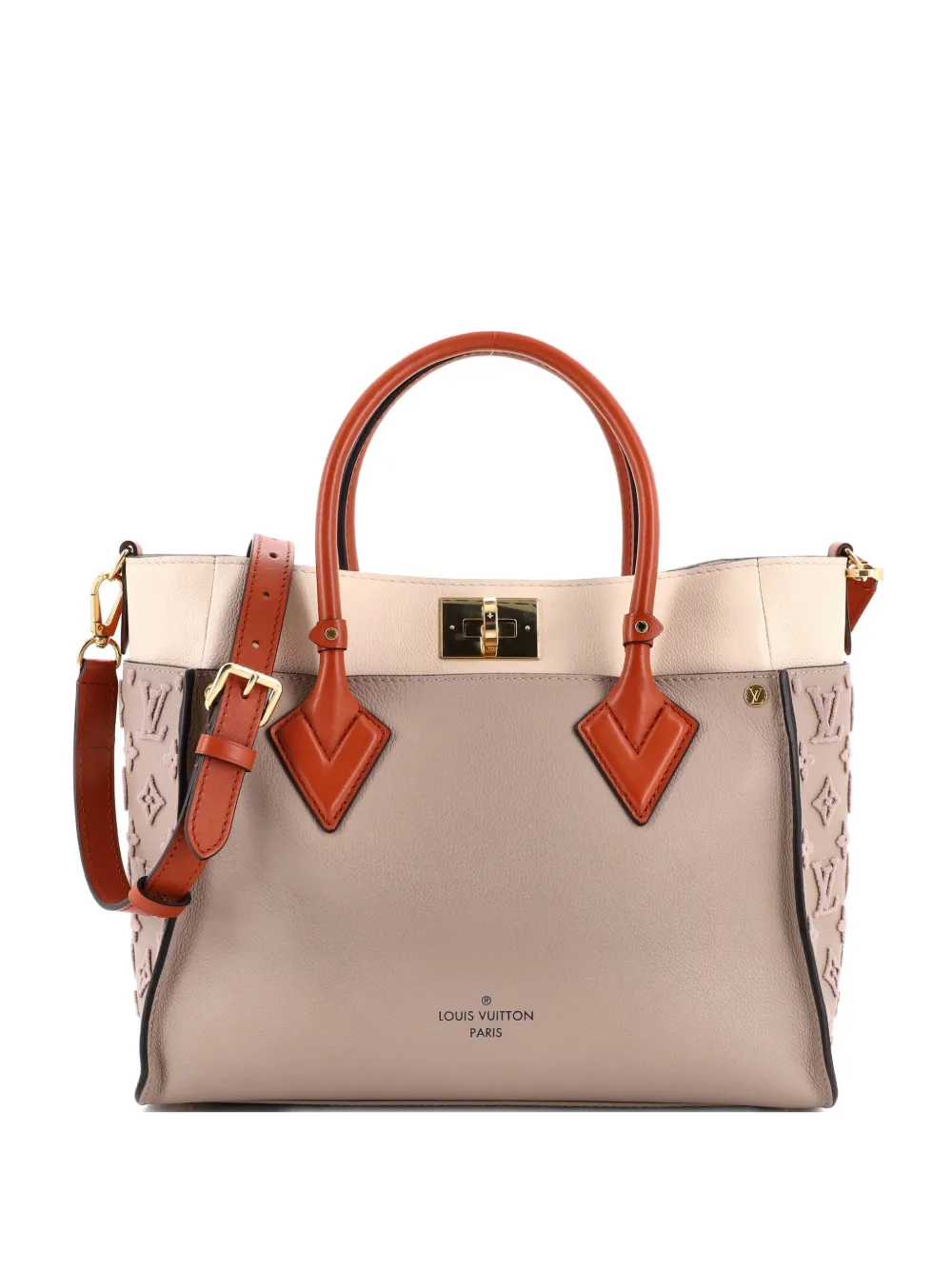 Pre-owned Louis Vuitton On My Side Monogram Tuffetage Leather Mm Tote Bag In Brown