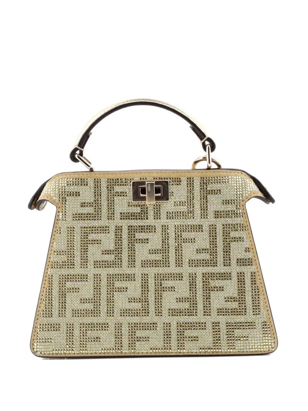Pre-owned Fendi Peekaboo Iseeu Bag Zucca Crystal Embellished Suede Petite Satchel In Gold