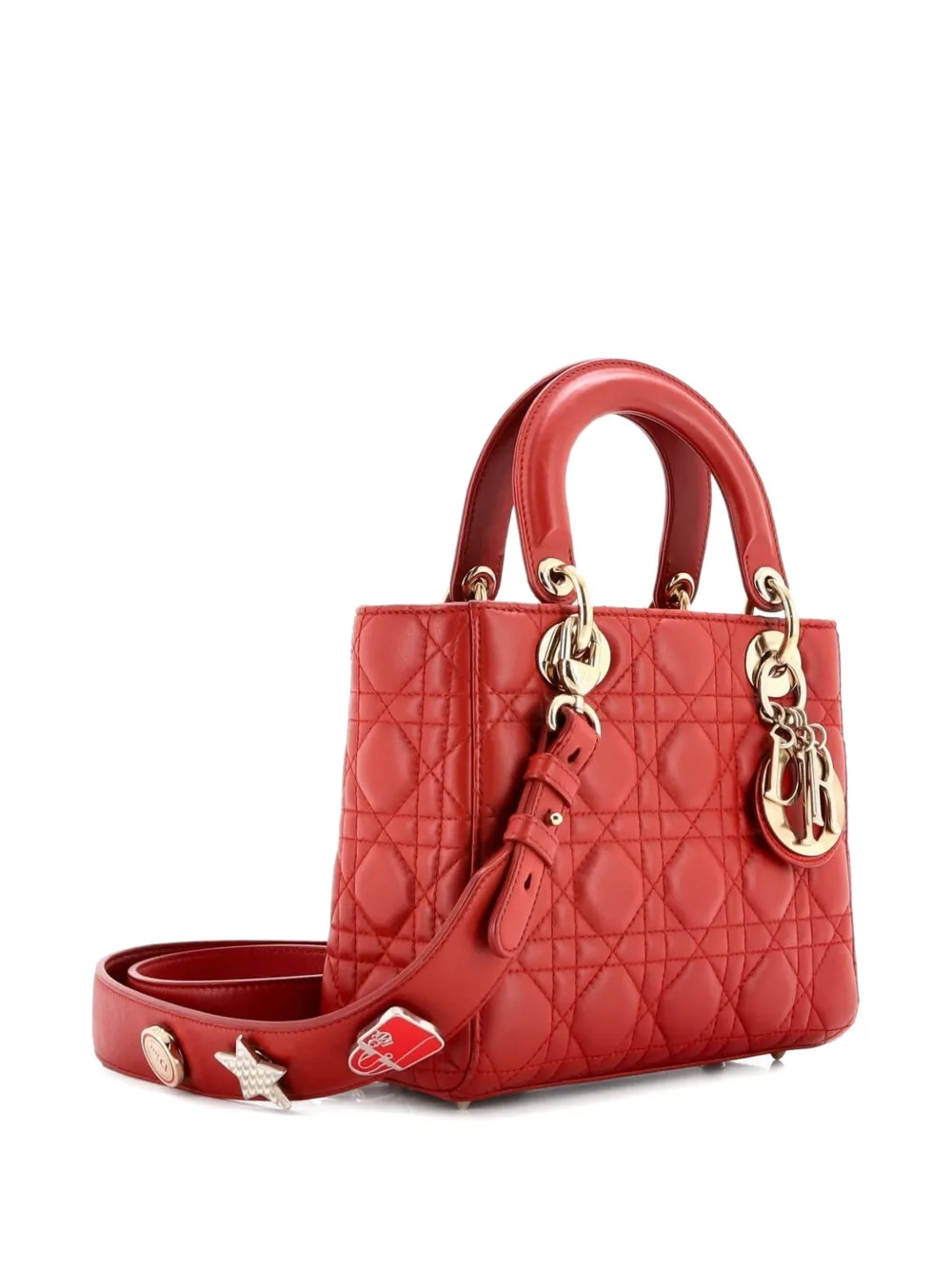 DIOR Pre-owned My Lady Bag Cannage Quilt Lambskin Satchel In Red