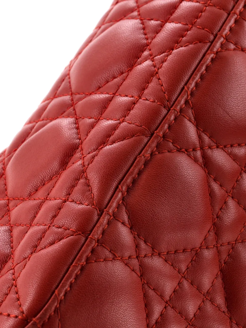 DIOR Pre-owned My Lady Bag Cannage Quilt Lambskin Satchel In Red