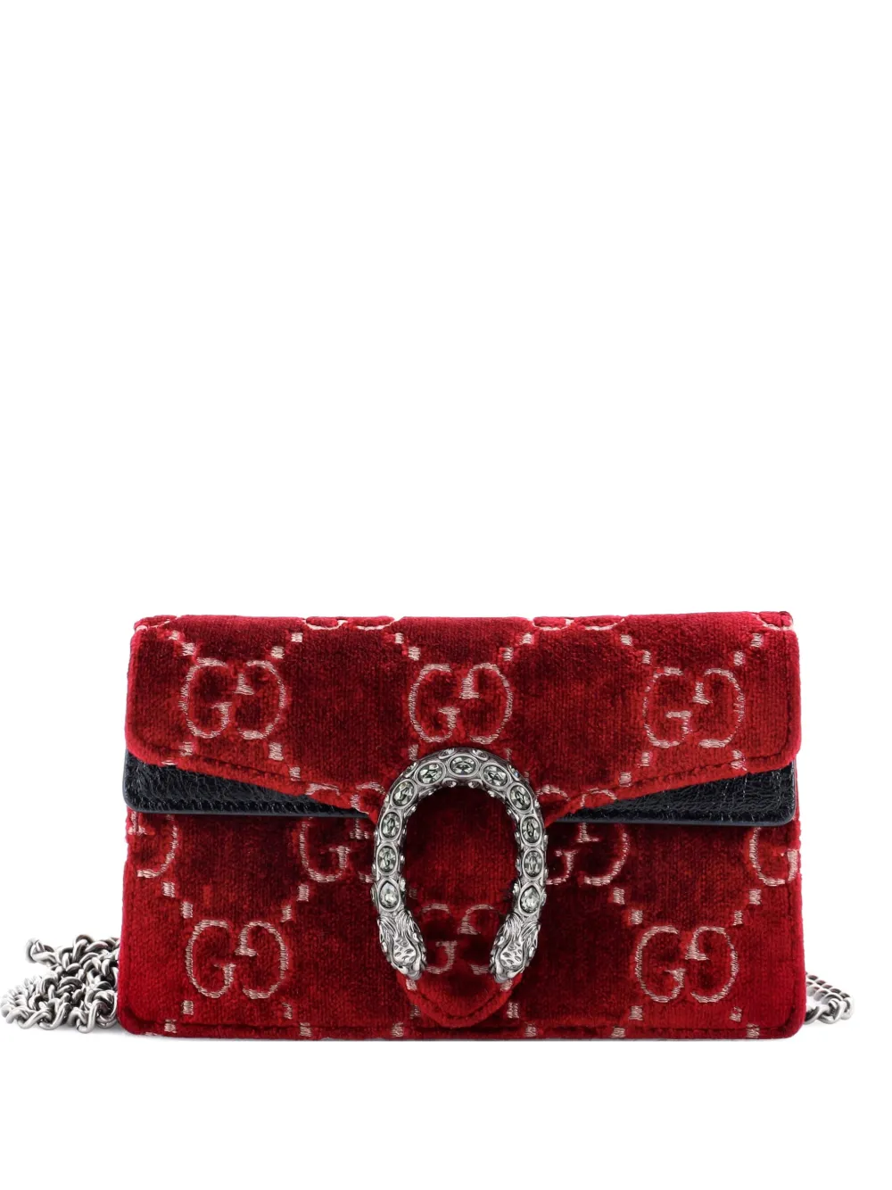 Pre-owned Gucci Dionysus Bag Gg Velvet Super Mini Crossbody Bag In Red