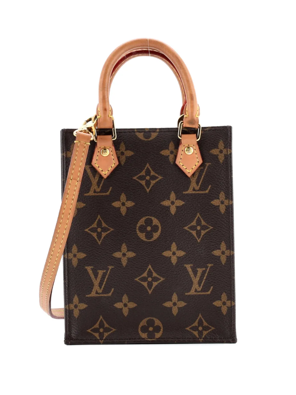 Pre-owned Louis Vuitton Petit Sac Plat Bag Monogram Canvas Crossbody Bag In Brown