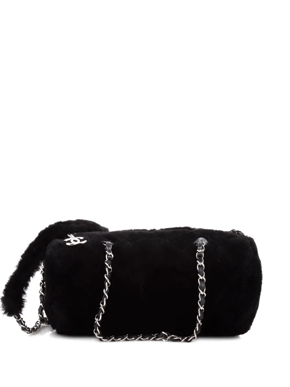 Pre-owned Chanel Barrel Bag Quilted Fur Small Shoulder Bag In Black