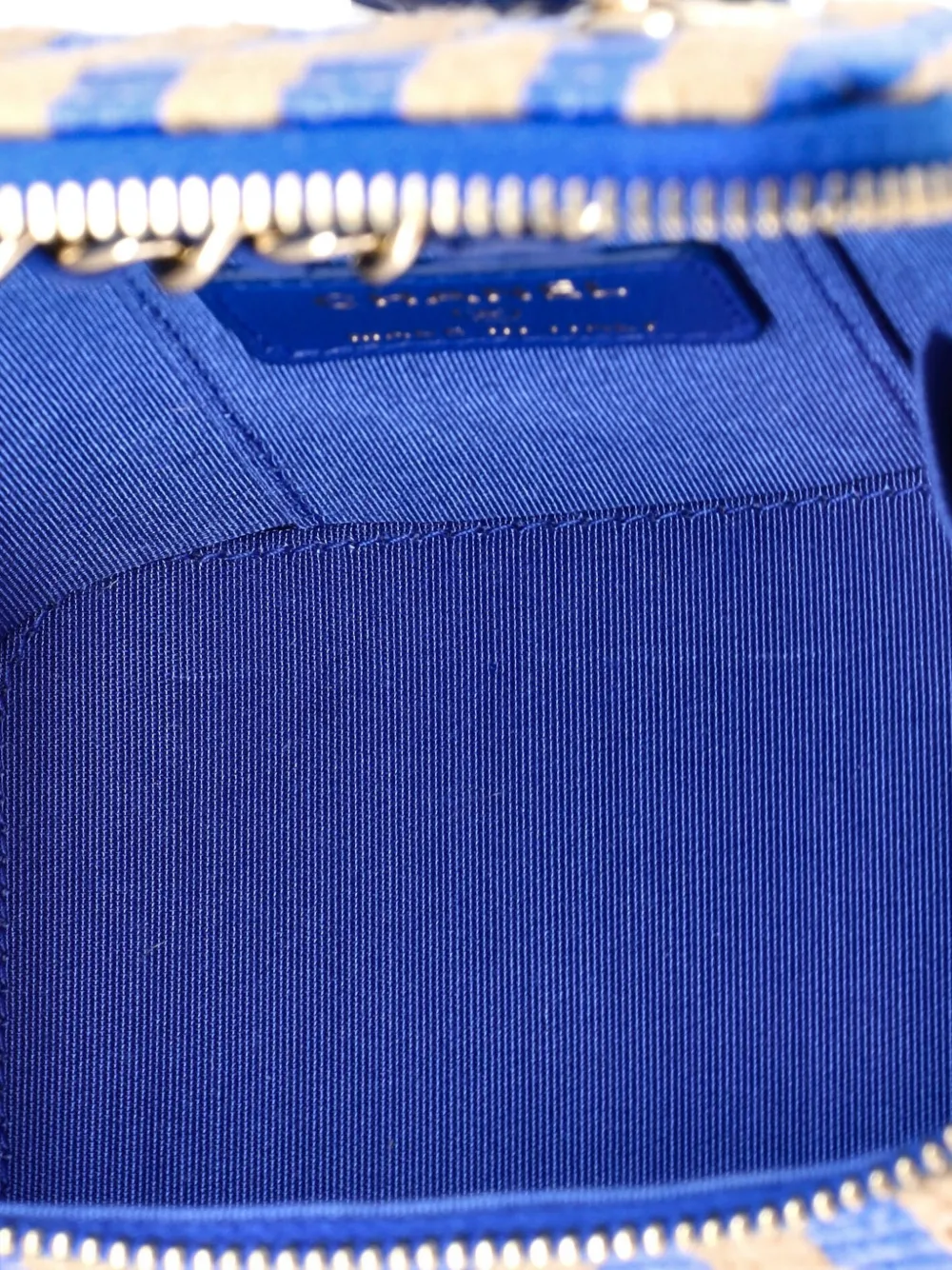 Pre-owned Chanel Classic Vanity Case With Chain Striped Raffia And Jute Mini Crossbody Bag In Blue