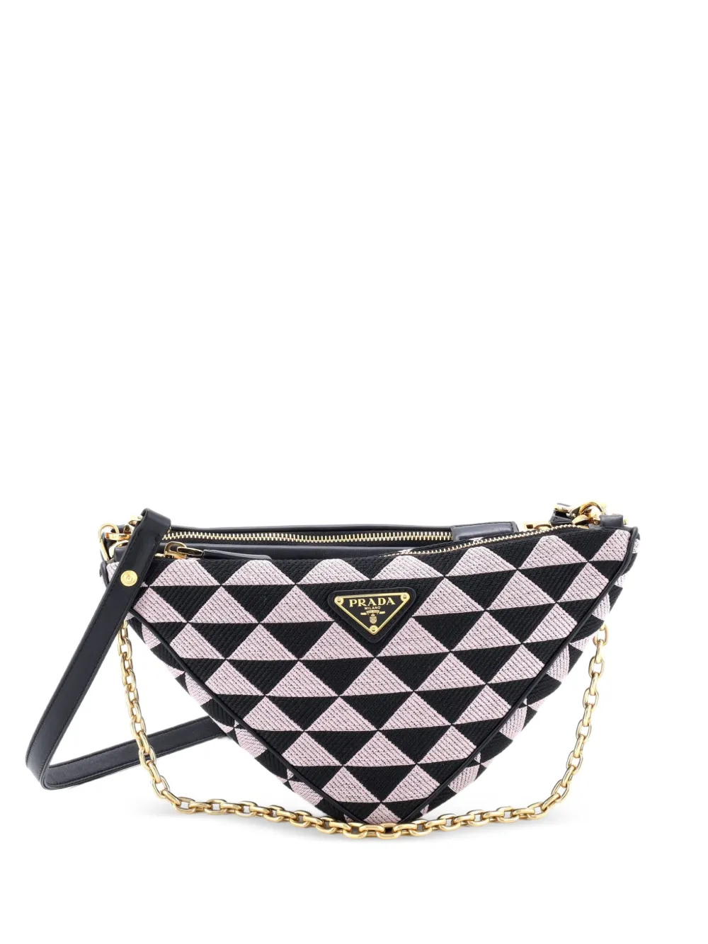 Prada Pre-Owned Double Symbole Triangle Bag Leather and Jacquard Mini shoulder bag - Nero