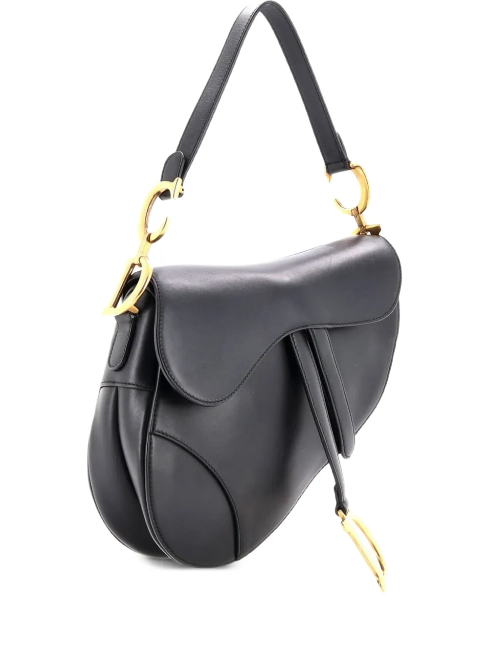 Pre-owned Dior Saddle Handbag Leather Medium Shoulder Bag In Black