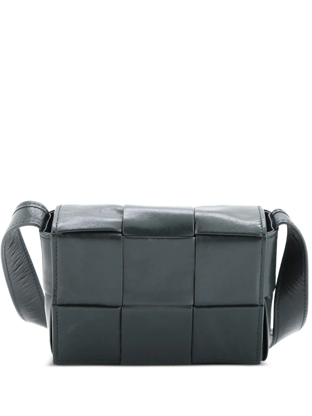 Pre-owned Bottega Veneta Cassette Maxi Intrecciato Leather Candy Crossbody Bag In Green