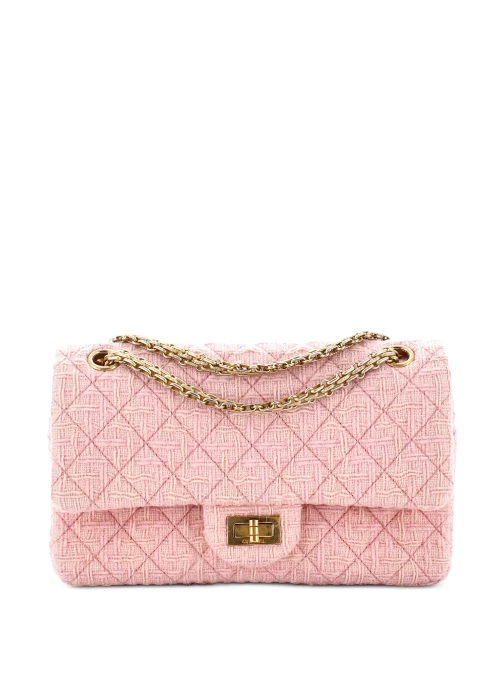 Pre-owned Chanel Reissue 2.55 Flap Bag Quilted Tweed 225 Crossbody Bag In Pink