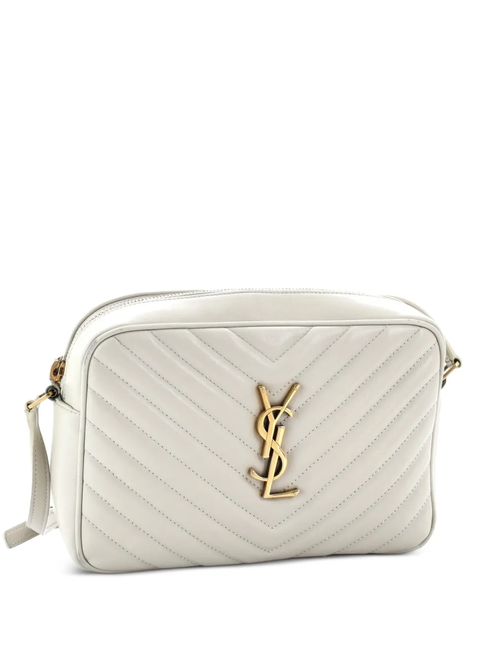 Pre-owned Saint Laurent Lou Camera Bag Matelasse Chevron Leather Small Crossbody Bag In Neutral