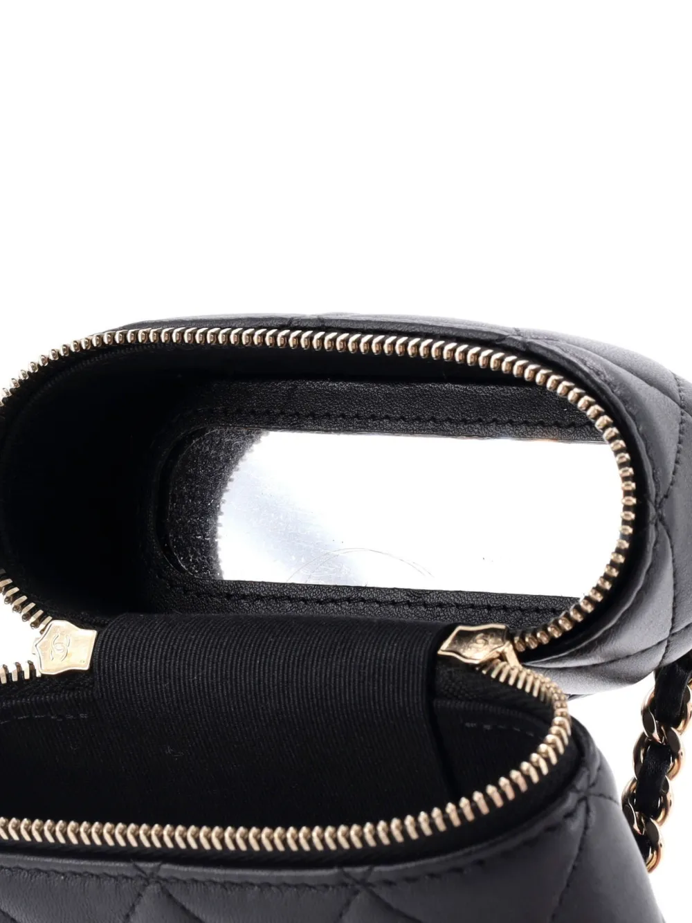 Pre-owned Chanel Classic Vanity Top Handle Phone Holder With Chain Quilted Lambskin Crossbody Bag In Black