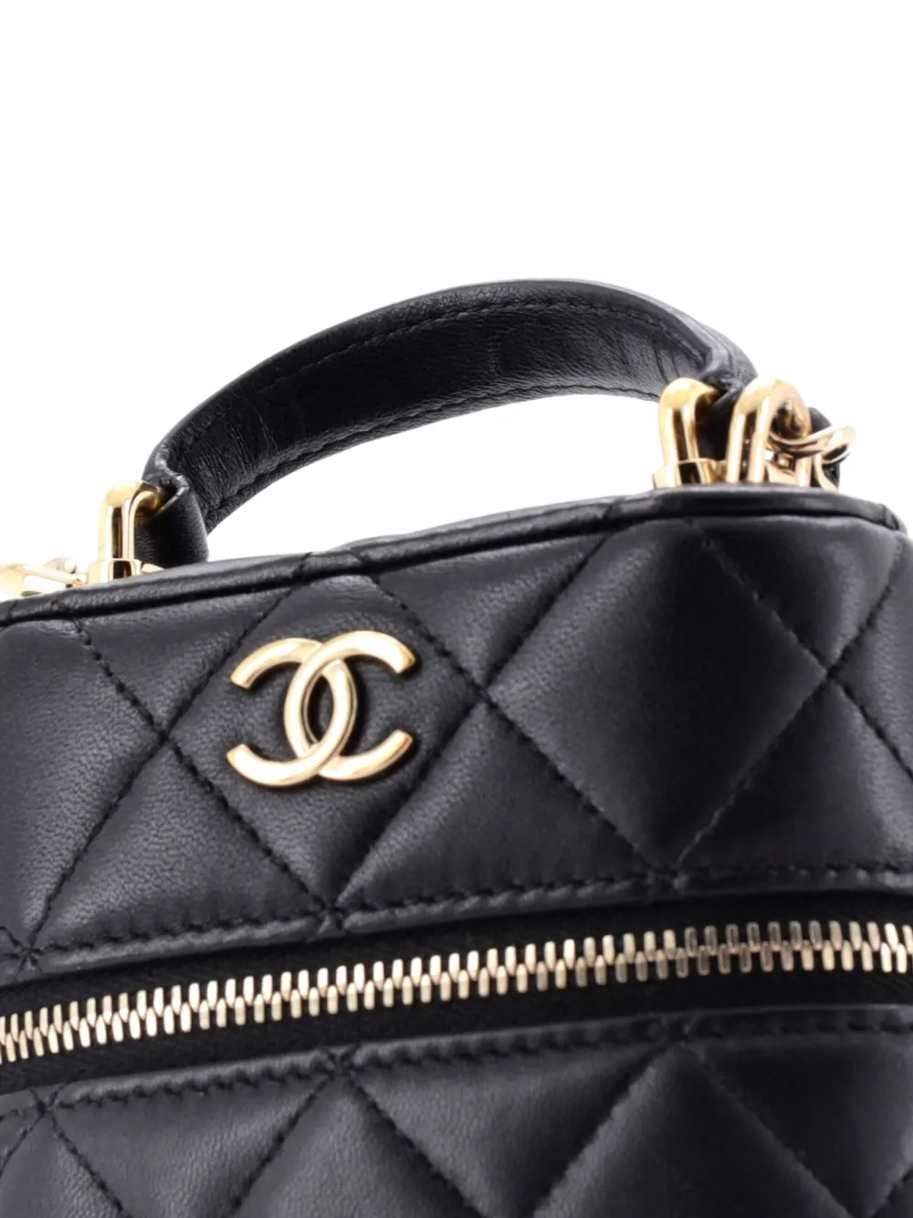 Pre-owned Chanel Classic Vanity Top Handle Phone Holder With Chain Quilted Lambskin Crossbody Bag In Black