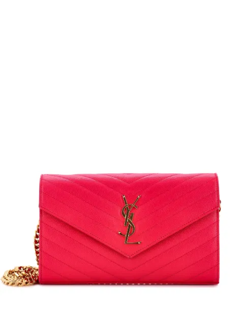 Saint Laurent Pre-Owned Classic Monogram Wallet on Chain Matelasse Chevron Leather Medium crossbody bag