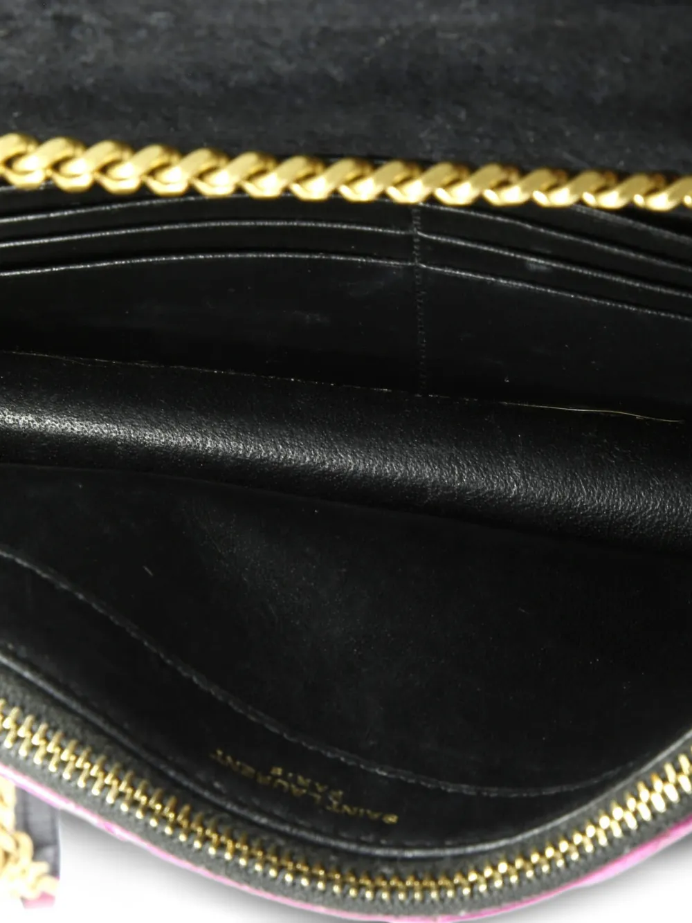 Pre-owned Saint Laurent Classic Monogram Wallet On Chain Matelasse Chevron Metallic Leather Small Crossbody Bag In Pink