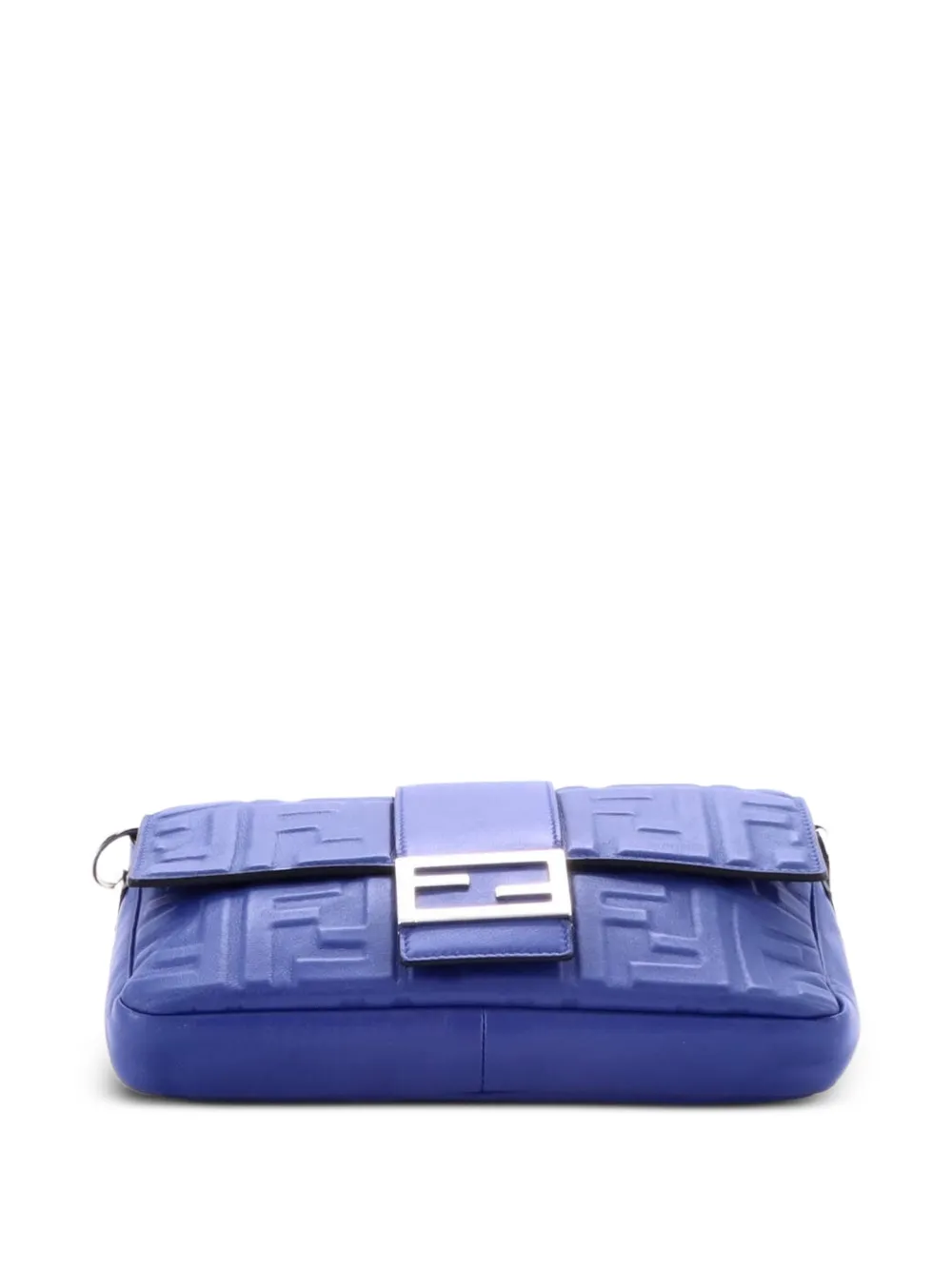Pre-owned Fendi Baguette Convertible Zucca Embossed Leather Medium Belt Bag In Blue