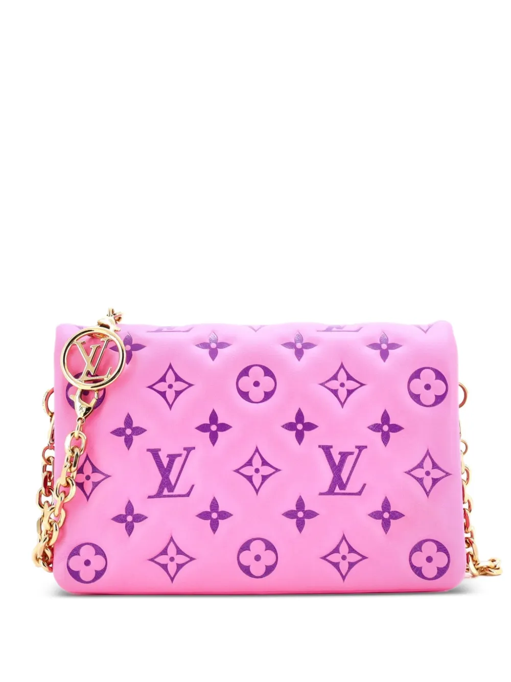 Pre-owned Louis Vuitton Coussin Pochette Monogram Embossed Lambskin Crossbody Bag In Pink