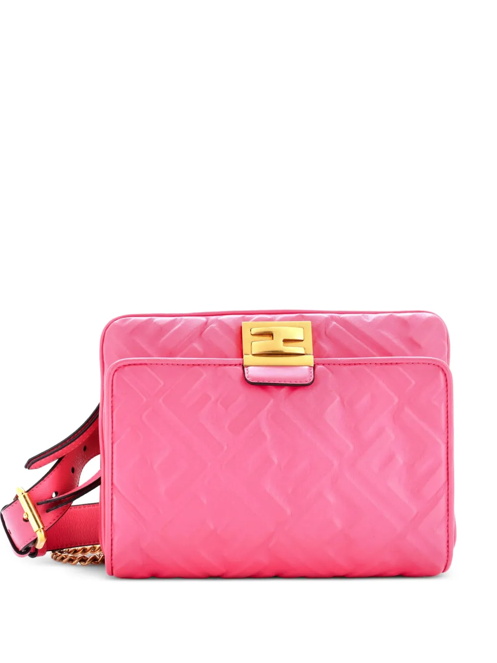 Pre-owned Fendi Upside Down Bag Zucca Embossed Leather Belt Bag In Pink