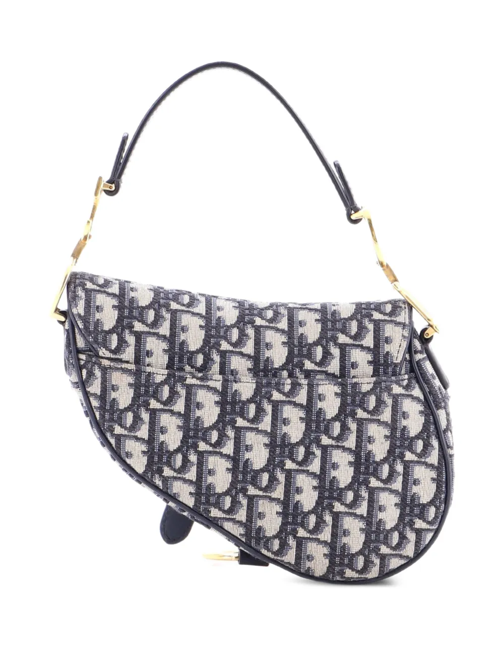 DIOR Pre-owned Saddle Handbag Oblique Canvas Mini Shoulder Bag In Blue