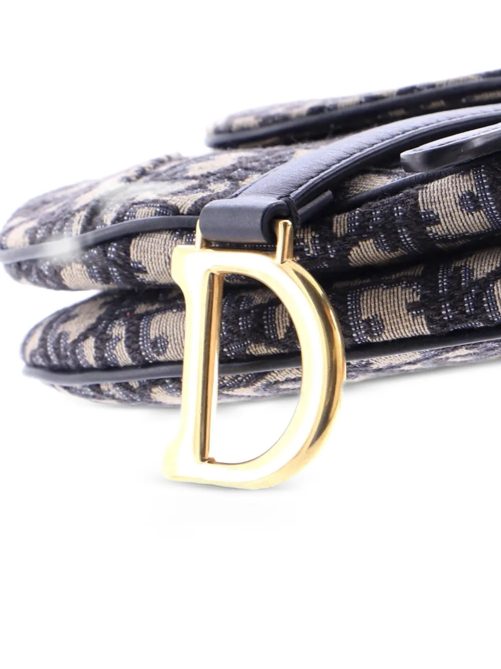 DIOR Pre-owned Saddle Handbag Oblique Canvas Mini Shoulder Bag In Blue