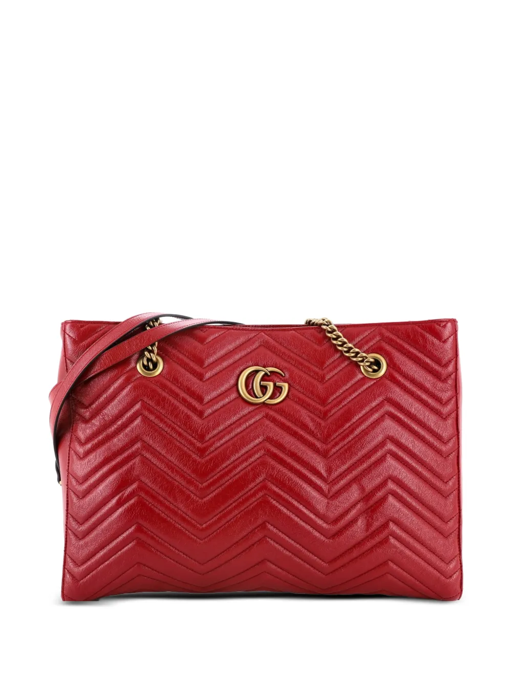Pre-owned Gucci Gg Marmont Zip Tote Matelasse Leather Medium Shoulder Bag In Red