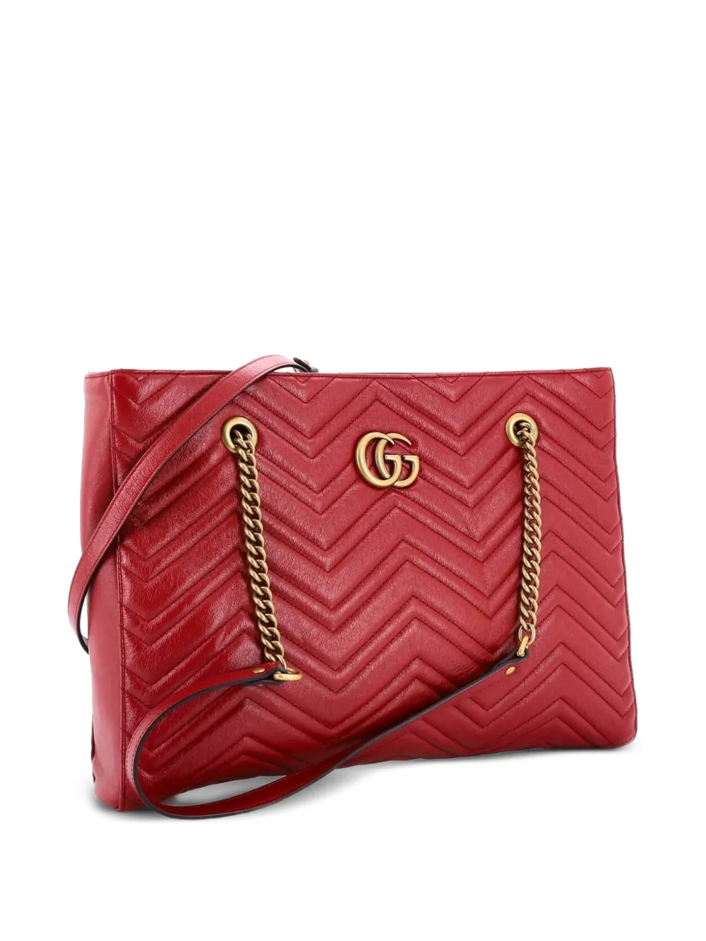 GUCCI Pre-owned Gg Marmont Zip Tote Matelasse Leather Medium Shoulder Bag In Red