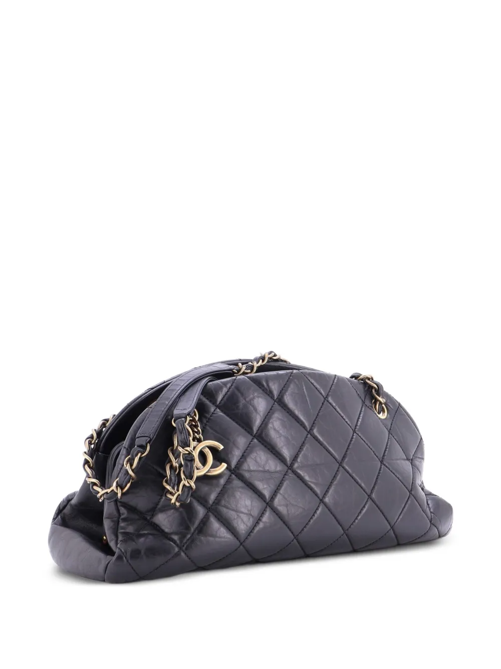 Pre-owned Chanel Just Mademoiselle Bag Quilted Aged Calfskin Medium Shoulder Bag In Black