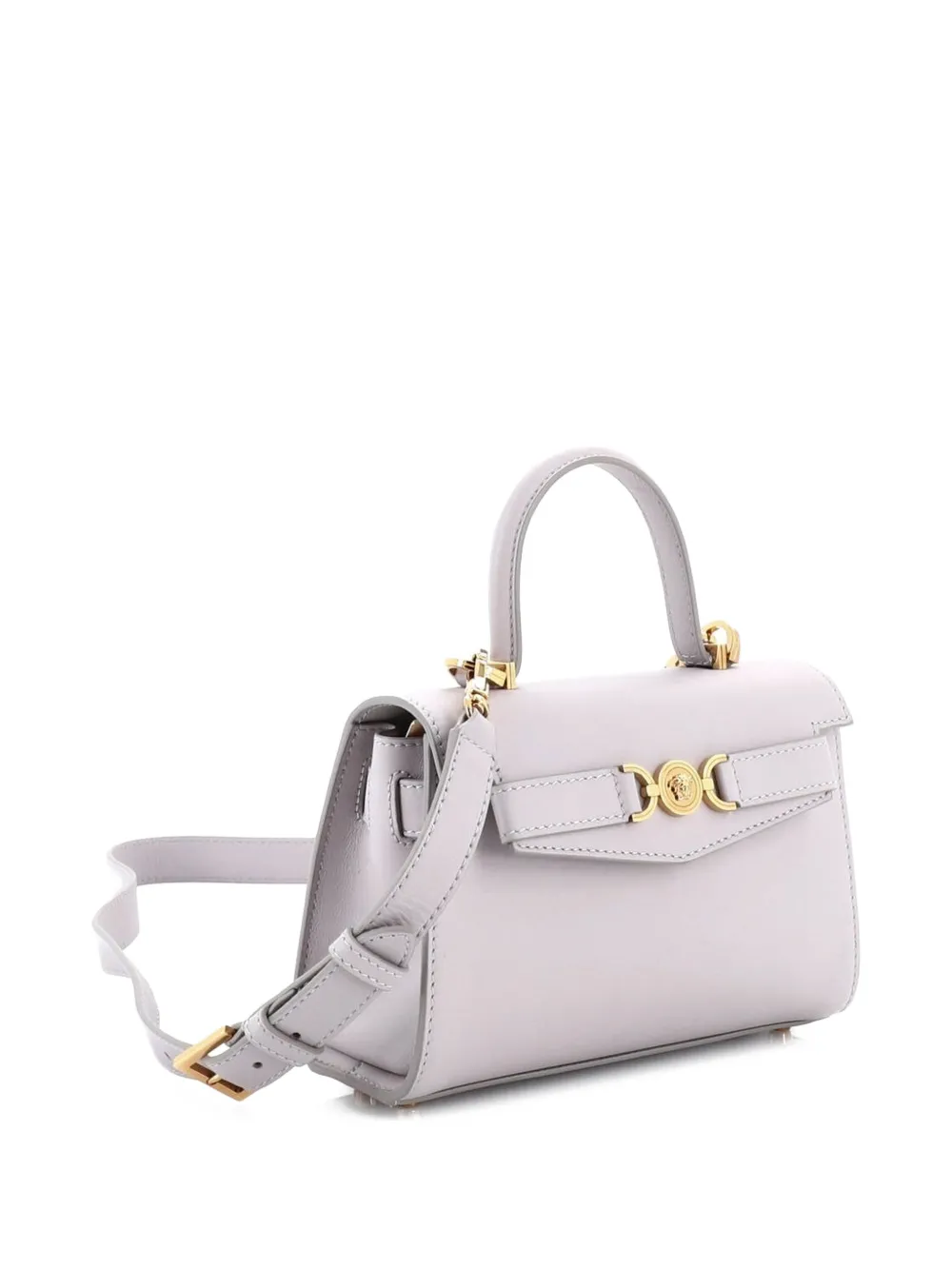 Pre-owned Versace Medusa 95 Top Handle Bag Leather Small Satchel In Gray