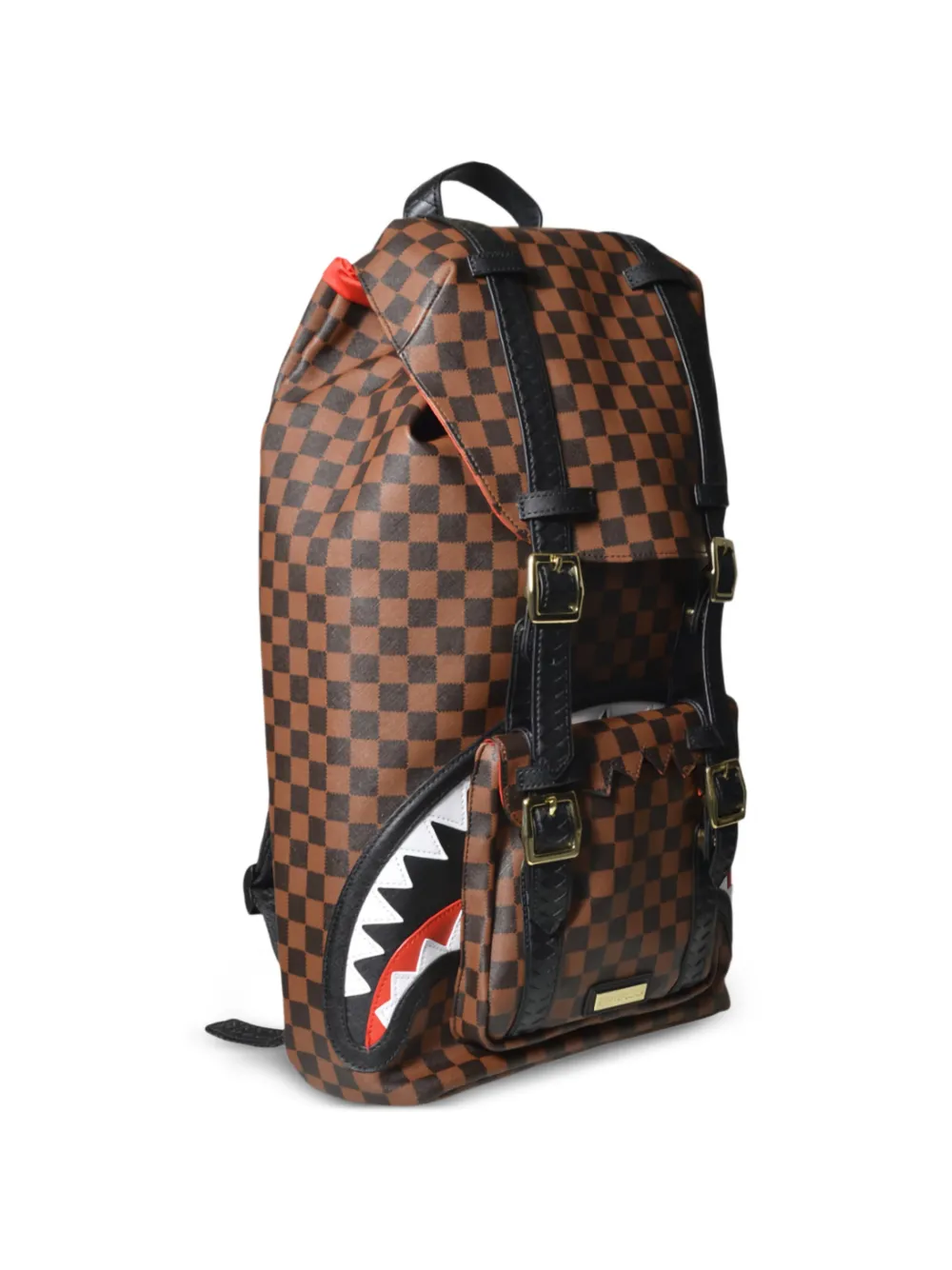  Sprayground Checkerboard Shark Backpack - Brown 