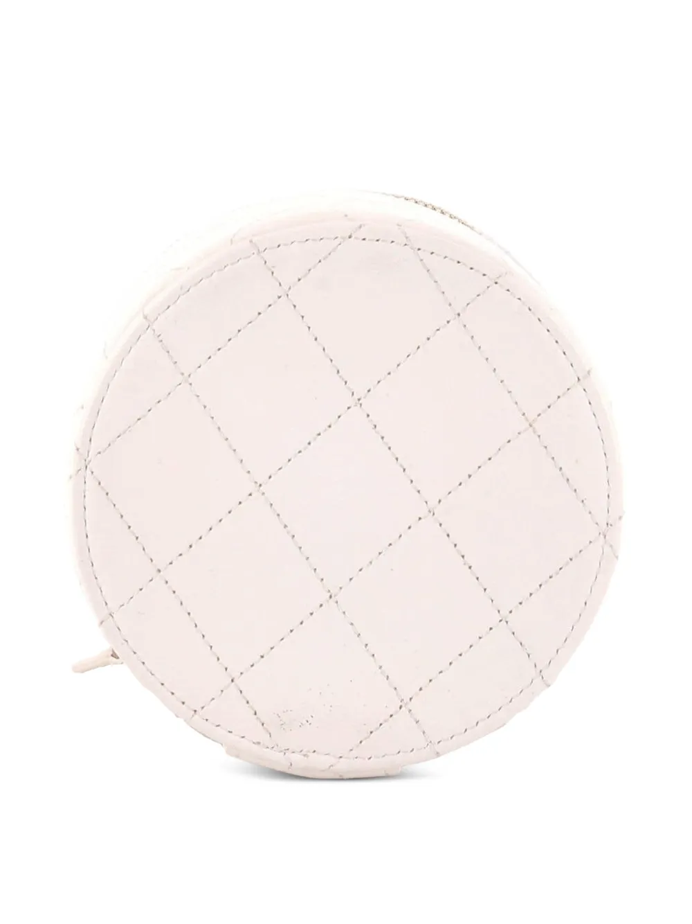 Pre-owned Chanel Cc Round Vanity Case With Chain Quilted Lambskin Mini Clutch Bag In White