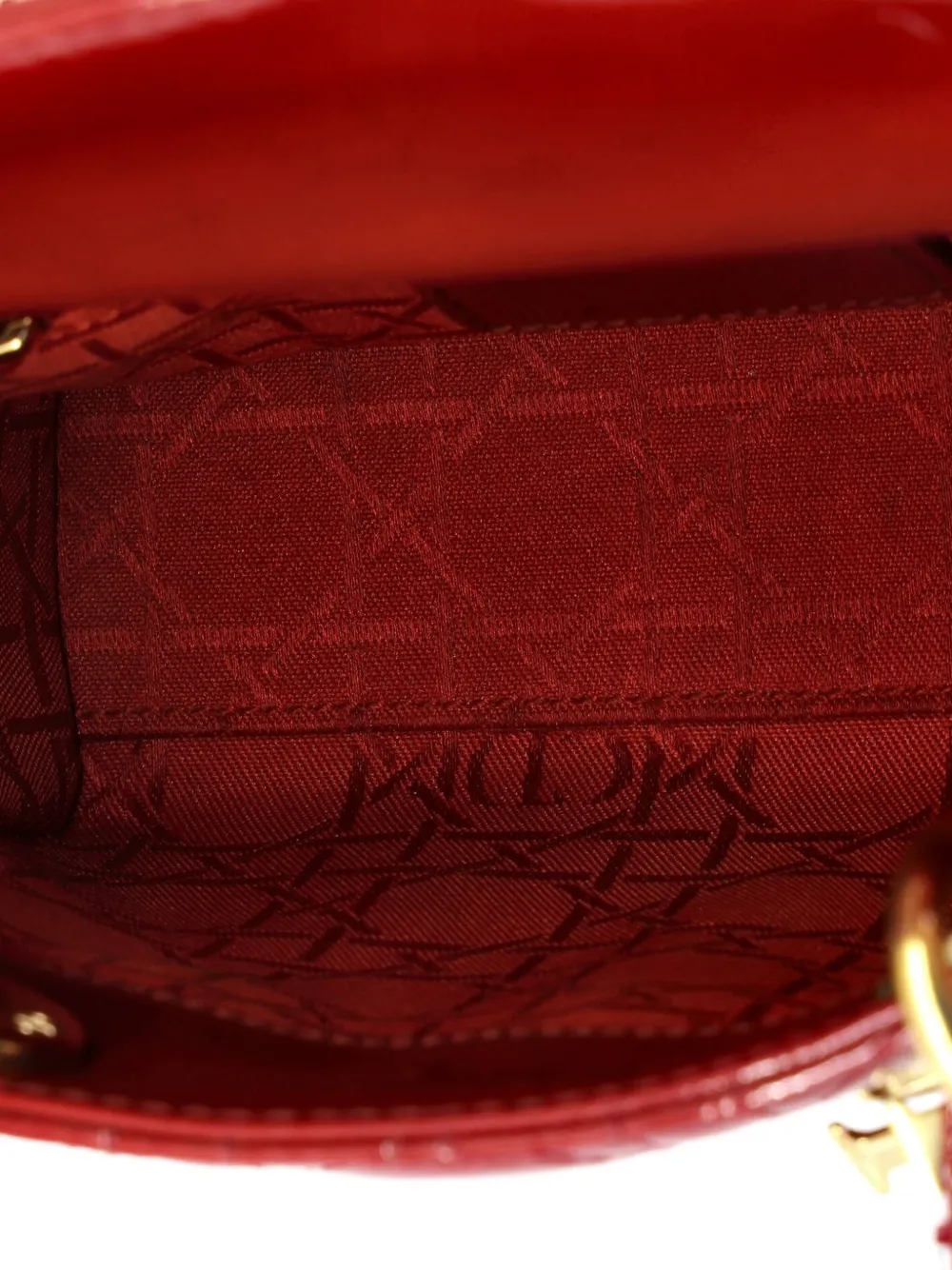 Pre-owned Dior Lady  Bag Cannage Quilt Patent Mini Satchel In Red
