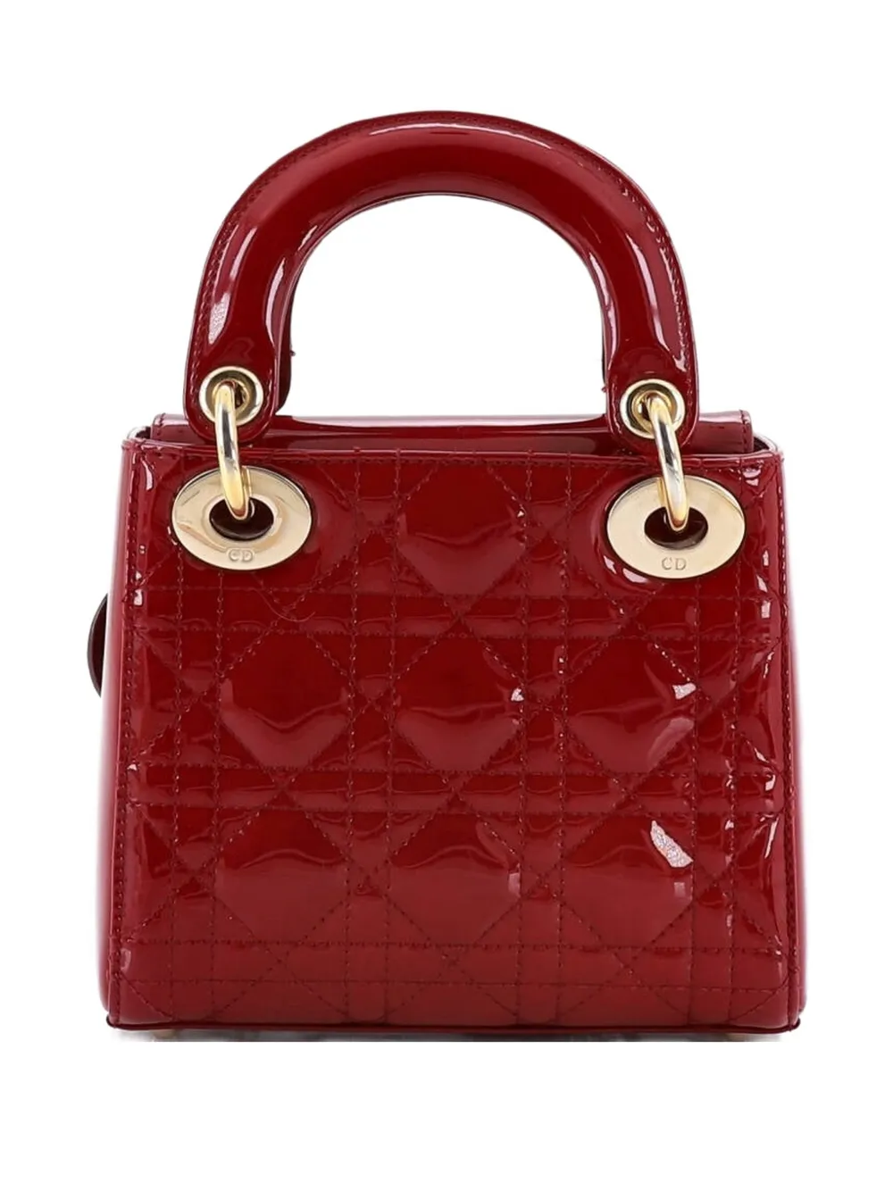 Pre-owned Dior Lady  Bag Cannage Quilt Patent Mini Satchel In Red