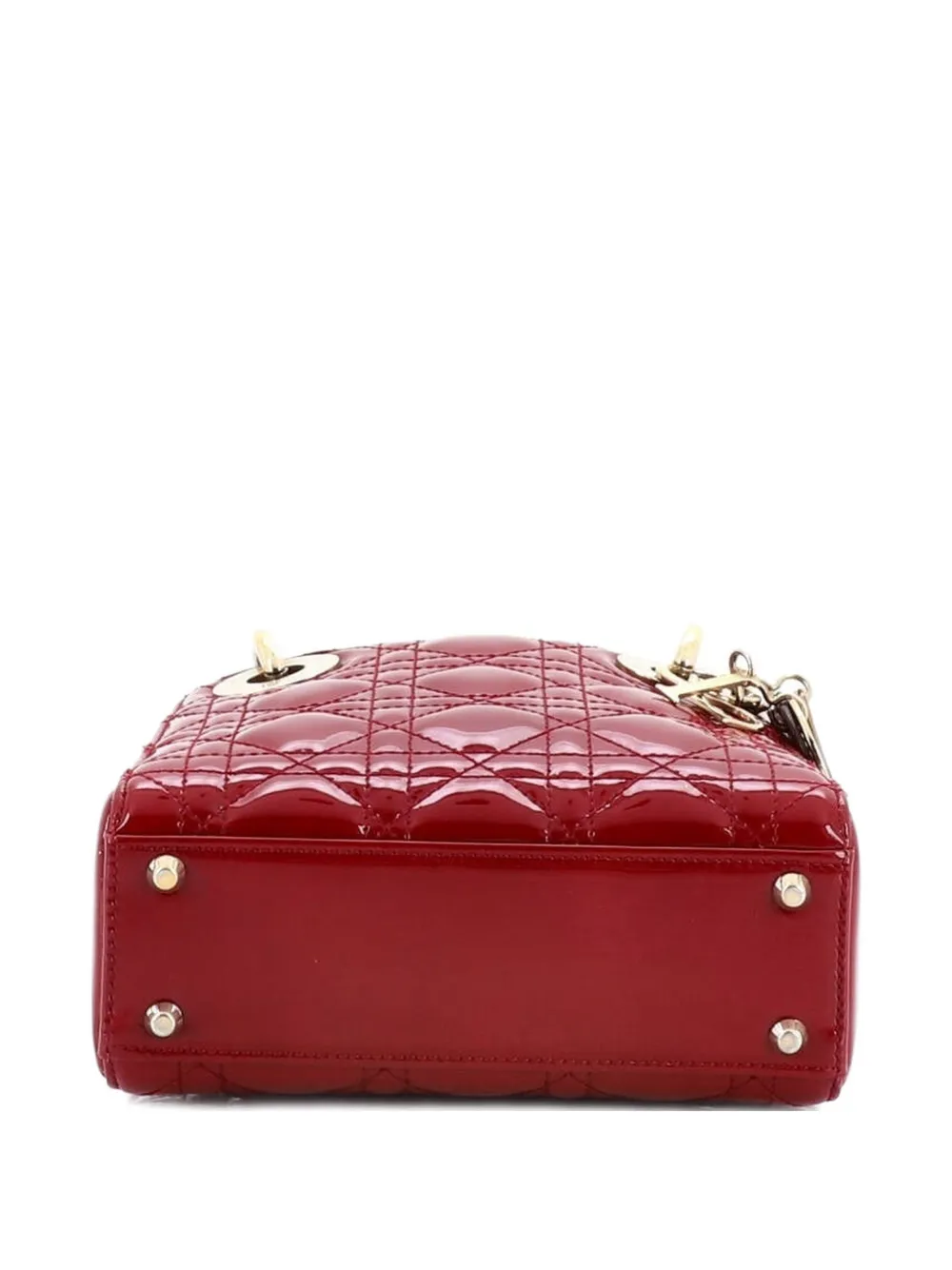 Pre-owned Dior Lady  Bag Cannage Quilt Patent Mini Satchel In Red