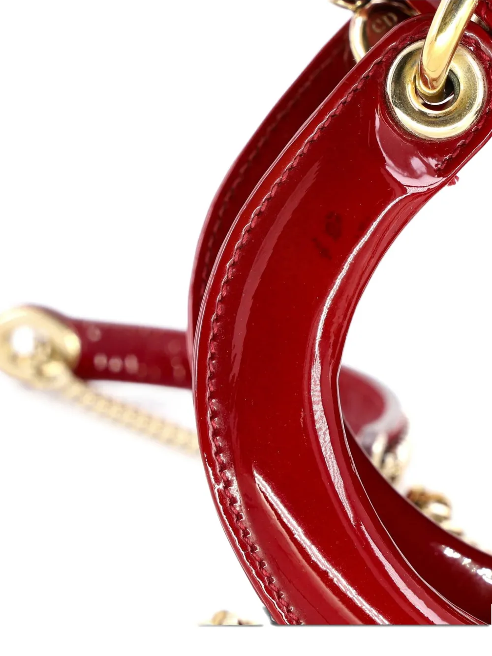 Pre-owned Dior Lady  Bag Cannage Quilt Patent Mini Satchel In Red