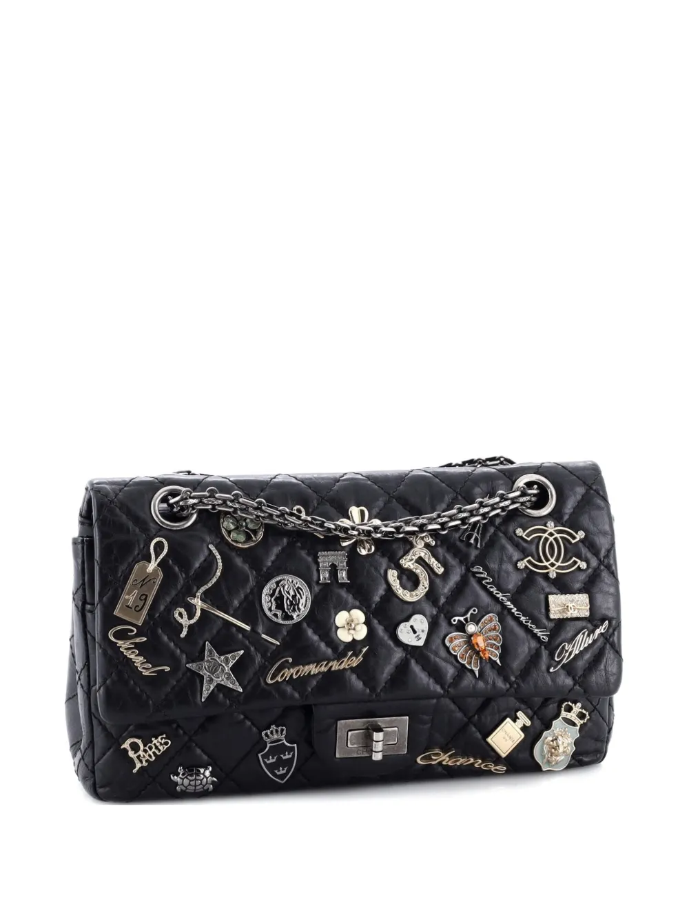 Pre-owned Chanel Lucky Charms Reissue 2.55 Flap Bag Quilted Aged Calfskin 225 Shoulder Bag In Black