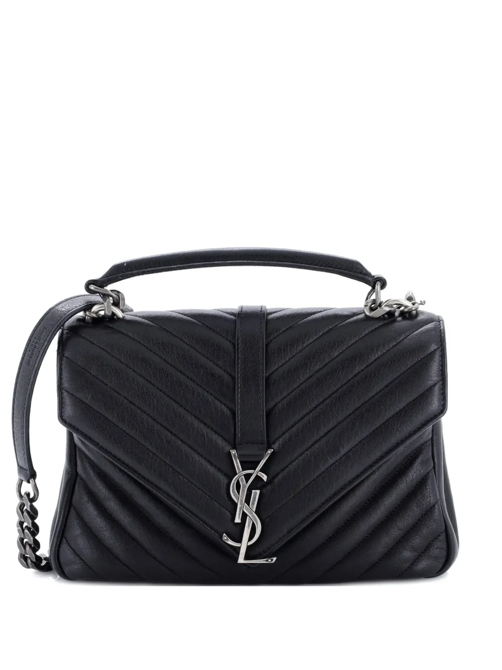 Saint Laurent Pre-Owned Classic Monogram College Bag Matelasse Chevron Leather Medium crossbody bag - Nero