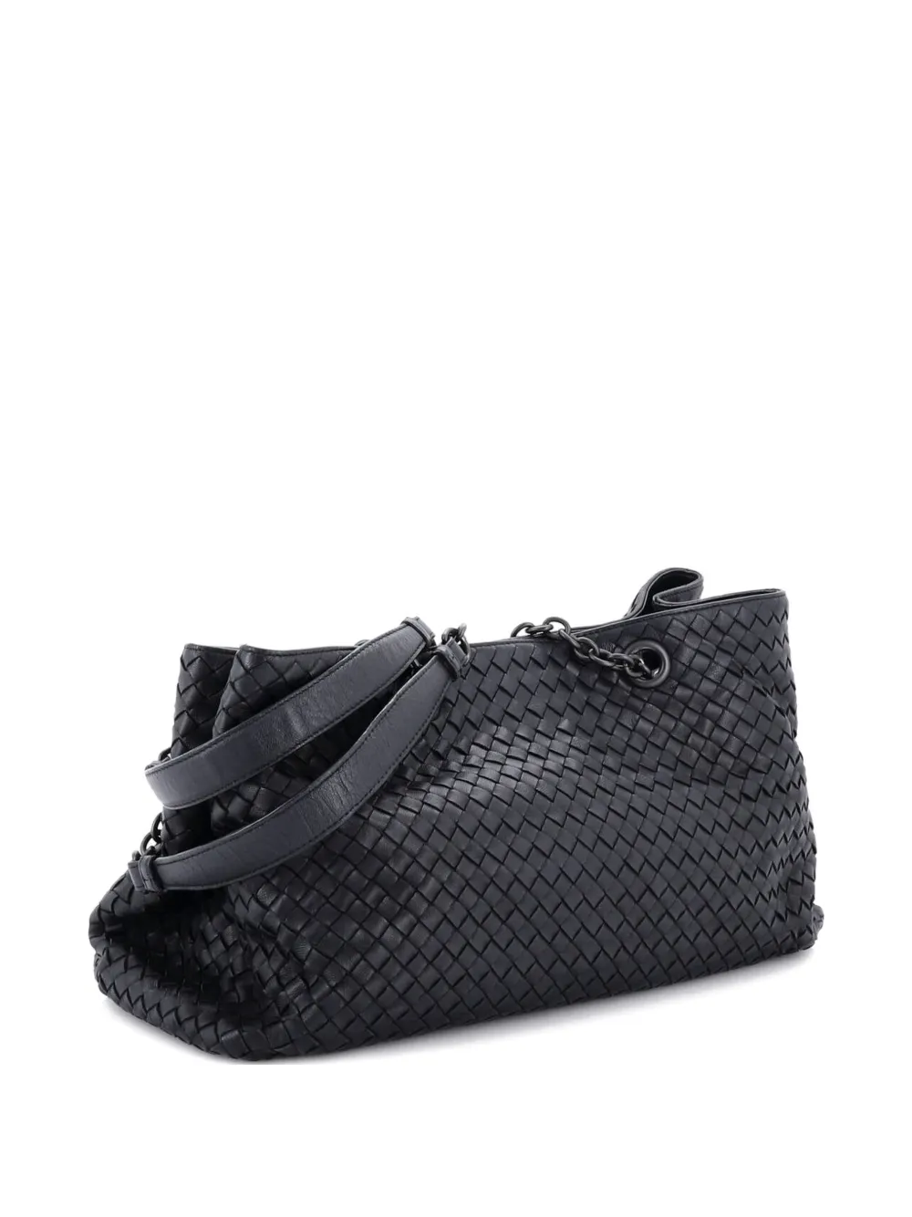 BOTTEGA VENETA Pre-owned Double Chain Tote Intrecciato Nappa Large Shoulder Bag In Black