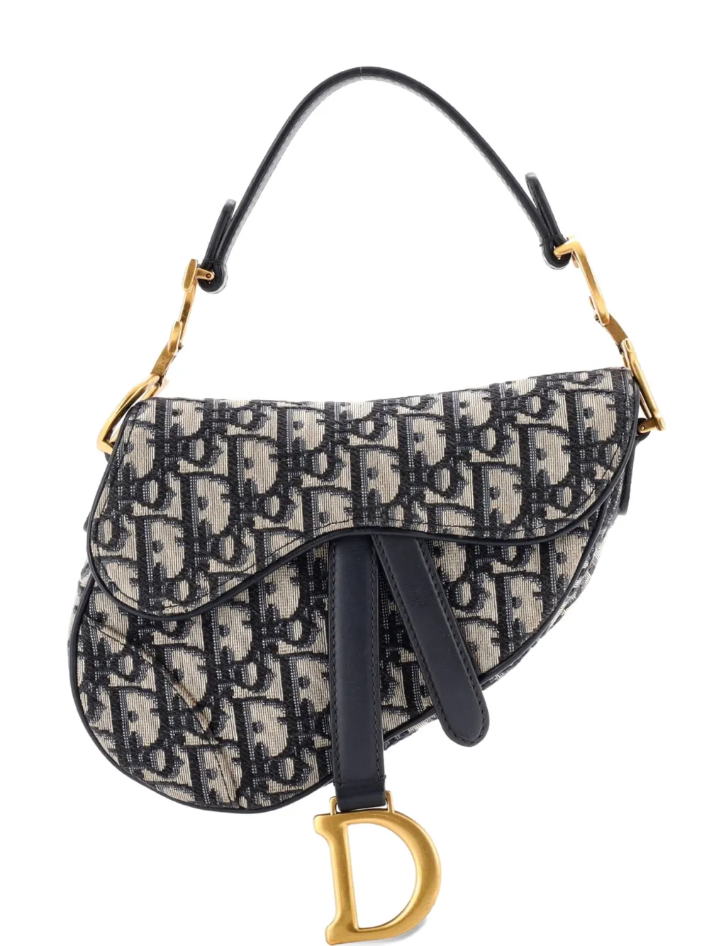 Pre-owned Dior Saddle Handbag Oblique Canvas Mini Shoulder Bag In Blue