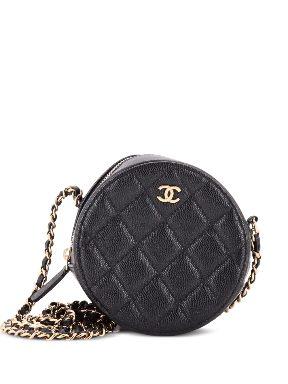CHANEL Pre-Owned Round Clutch with Chain Quilted Caviar Mini crossbody bag - Black