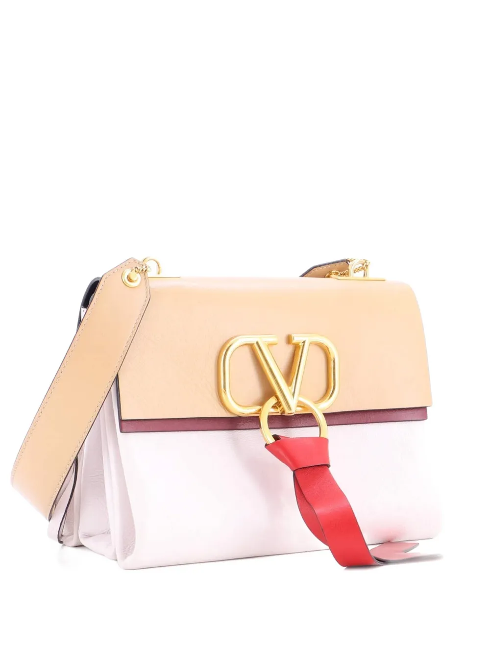 Pre-owned Valentino Garavani Vring Leather Small Shoulder Bag In Neutral