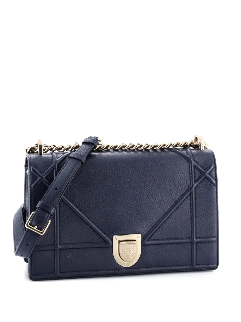 Pre-owned Dior Ama Flap Bag Grained Calfskin Medium Crossbody Bag In Blue