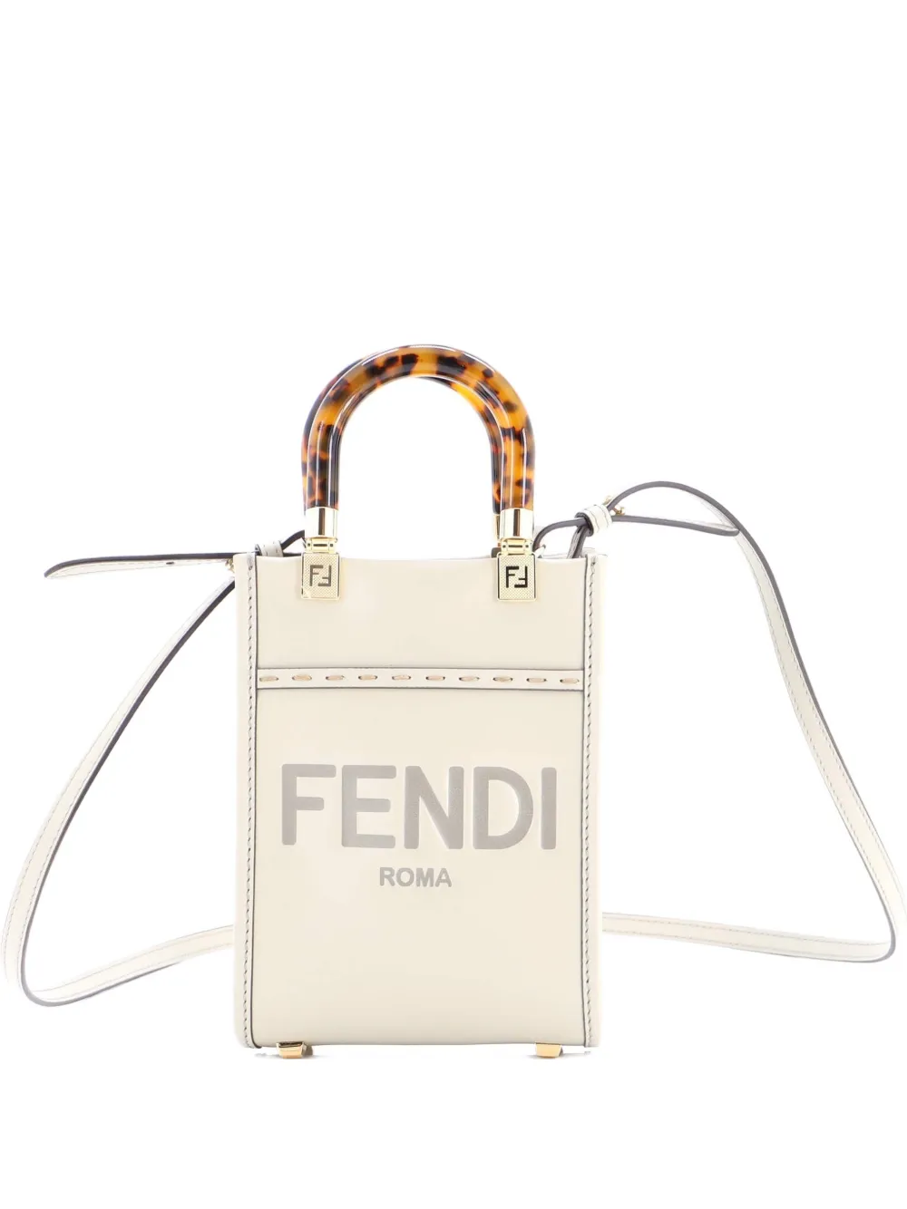 Pre-owned Fendi Sunshine Shopper Tote Leather Mini Crossbody Bag In Green