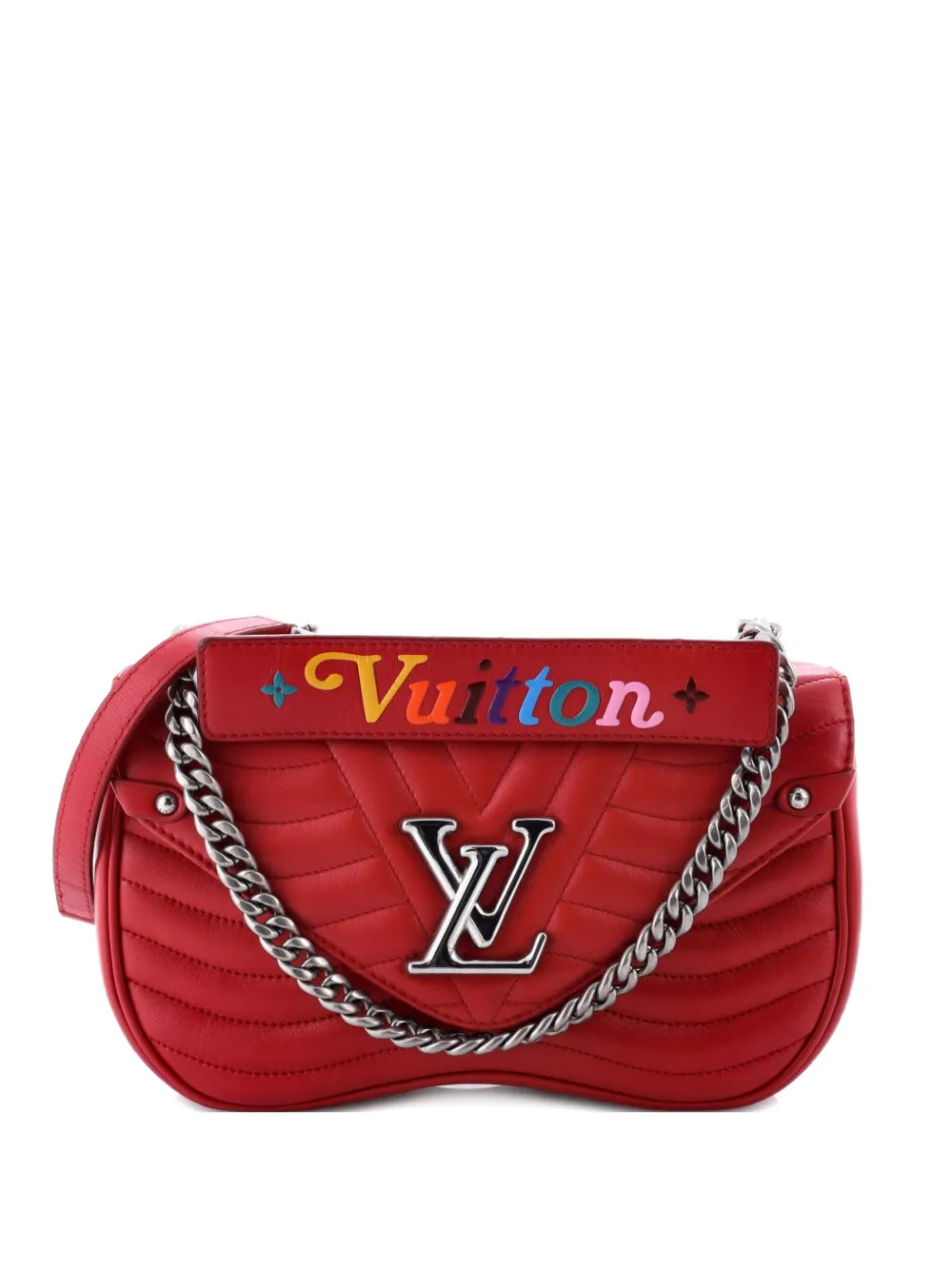 Pre-owned Louis Vuitton New Wave Chain Bag Quilted Leather Mm Crossbody Bag In Red
