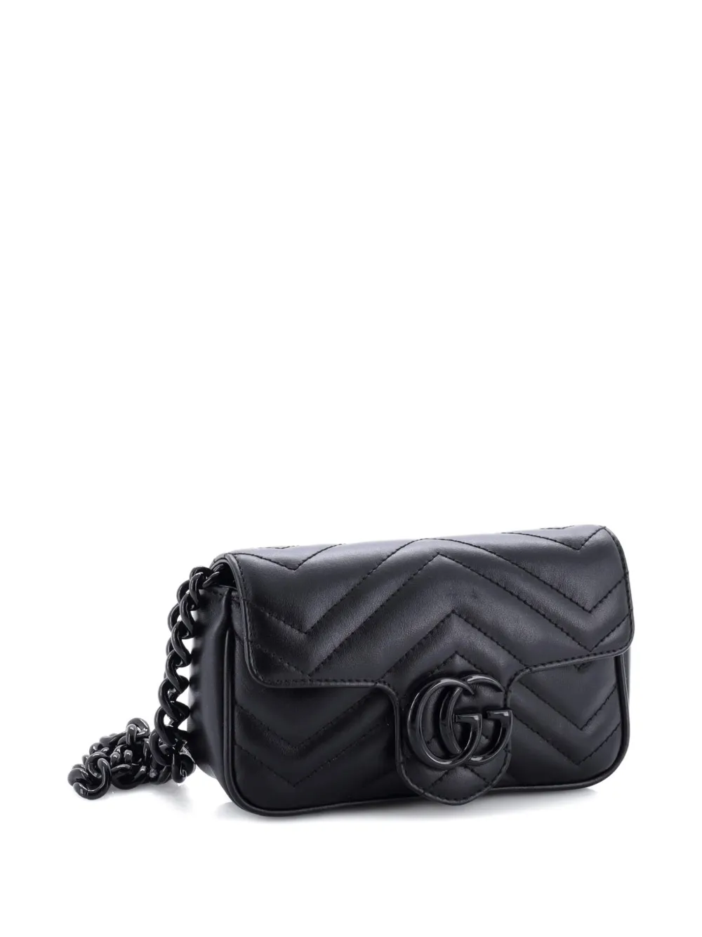 GUCCI Pre-owned Gg Marmont Flap Matelasse Leather Belt Bag In Black