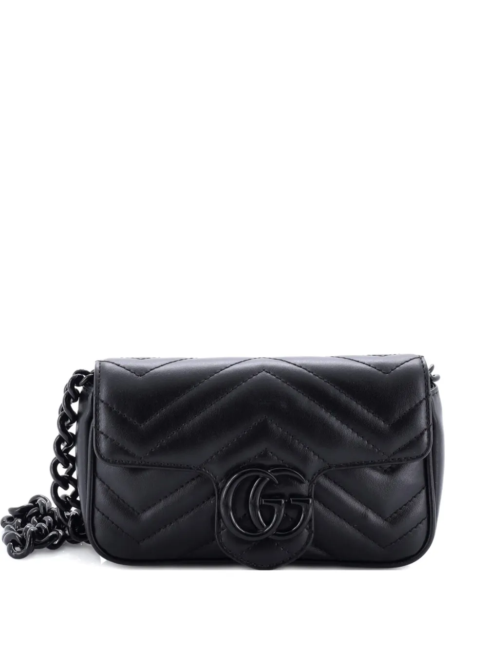 Pre-owned Gucci Gg Marmont Flap Matelasse Leather Belt Bag In Black