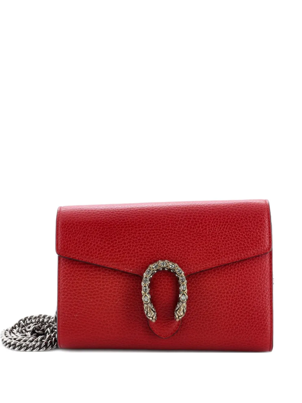 Pre-owned Gucci Dionysus Chain Wallet Leather With Embellished Detail Small Crossbody Bag In Red