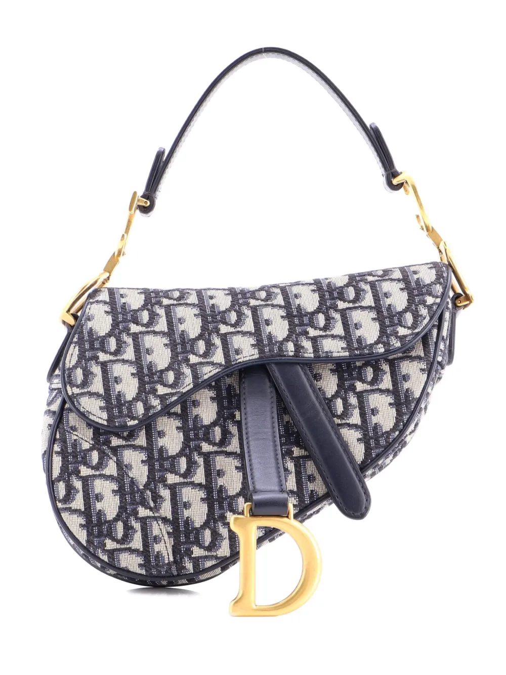 Pre-owned Dior Saddle Handbag Oblique Canvas Mini Shoulder Bag In Blue